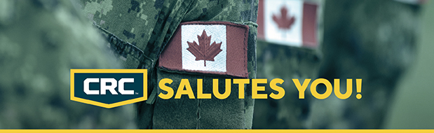 CRC logo salutes Canadian flag patches on military uniforms