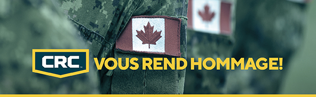 C57 Le logo CRC salue les écussons du drapeau canadien sur les uniformes militaires